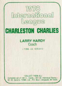 1978 TCMA Charleston Charlies #112 Larry Hardy Back