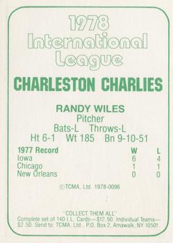 1978 TCMA Charleston Charlies #96 Randy Wiles Back