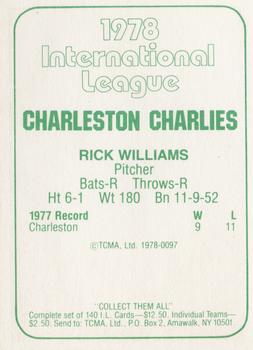 1978 TCMA Charleston Charlies #97 Rick Williams Back