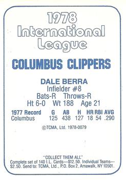 1978 TCMA Columbus Clippers #0079 Dale Berra Back