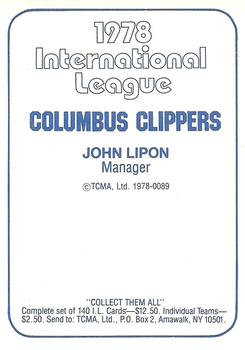 1978 TCMA Columbus Clippers #0089 John Lipon Back
