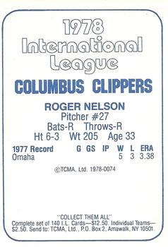 1978 TCMA Columbus Clippers #0074 Roger Nelson Back