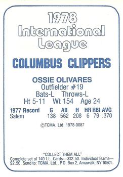 1978 TCMA Columbus Clippers #0087 Ossie Olivares Back