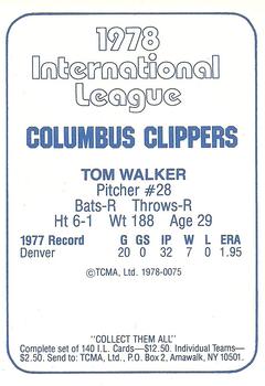1978 TCMA Columbus Clippers #0075 Tom Walker Back