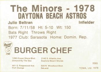 1978 TCMA Daytona Beach Astros #3 Julio Beltran Back