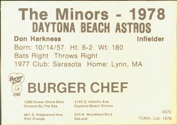 1978 TCMA Daytona Beach Astros #9 Don Harkness Back
