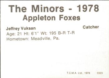 1978 TCMA Appleton Foxes #24 Jeffery Vuksan Back