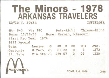 1978 TCMA Arkansas Travelers #0018 Dave Boyer Back