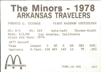 1978 TCMA Arkansas Travelers #0017 Fred Tisdale Back