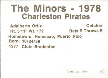 1978 TCMA Charleston Pirates #17 Adalberto Ortiz Back