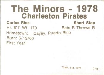 1978 TCMA Charleston Pirates #21 Carlos Rios Back