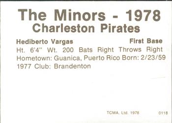 1978 TCMA Charleston Pirates #24 Ed Vargas Back