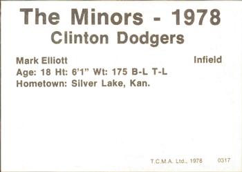 1978 TCMA Clinton Dodgers #0317 Mark Elliott Back