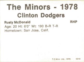1978 TCMA Clinton Dodgers #0310 Rusty McDonald Back