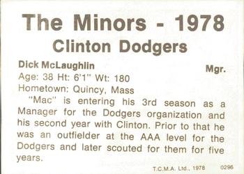 1978 TCMA Clinton Dodgers #0296 Dick McLaughlin Back