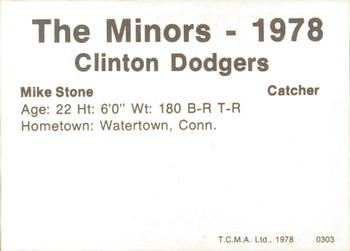 1978 TCMA Clinton Dodgers #0303 Mike Stone Back