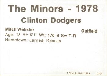 1978 TCMA Clinton Dodgers #0307 Mitch Webster Back