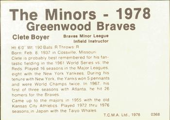 1978 TCMA Greenwood Braves #0368 Clete Boyer Back