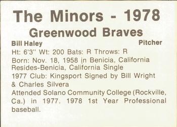 1978 TCMA Greenwood Braves #NNO Bill Haley Back