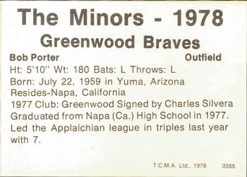 1978 TCMA Greenwood Braves #0355 Bob Porter Back