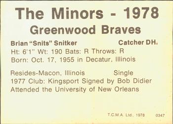 1978 TCMA Greenwood Braves #0347 Brian Snitker Back