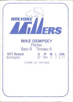 1978 TCMA Holyoke Millers #4 Mike Dempsey Back