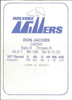 1978 TCMA Holyoke Millers #14 Ron Jacobs Back