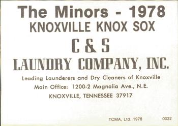 1978 TCMA Knoxville Knox Sox #0032 Joe Gates Back
