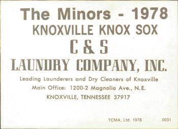 1978 TCMA Knoxville Knox Sox #0031 Fred Howard Back