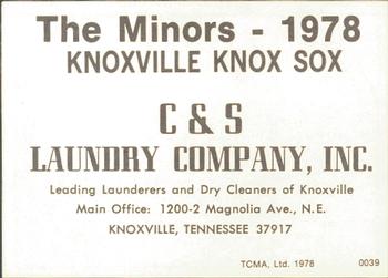 1978 TCMA Knoxville Knox Sox #0039 Rusty Kuntz Back
