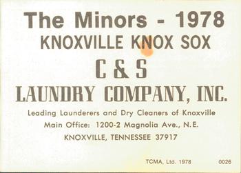 1978 TCMA Knoxville Knox Sox #0026 Tony LaRussa Back
