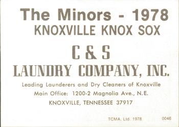 1978 TCMA Knoxville Knox Sox #0046 Andy Pasillas Back