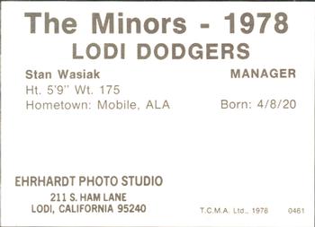 1978 TCMA Lodi Dodgers #25 Stan Wasiak Back