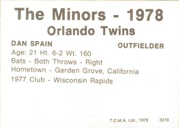 1978 TCMA Orlando Twins #0216 Dan Spain Back