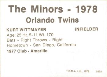 1978 TCMA Orlando Twins #0225 Kurt Wittmayer Back