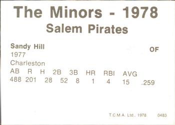 1978 TCMA Salem Pirates #6 Sandy Hill Back