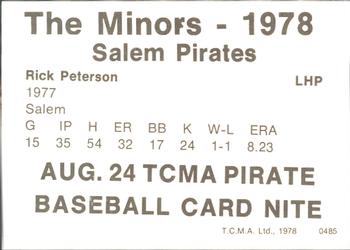 1978 TCMA Salem Pirates #12 Rick Peterson Back
