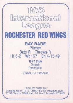 1978 TCMA Rochester Red Wings #36 Ray Bare Back