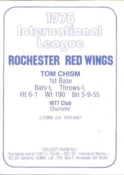 1978 TCMA Rochester Red Wings #27 Tom Chism Back