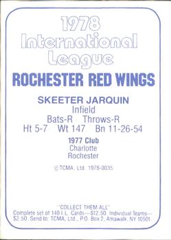 1978 TCMA Rochester Red Wings #35 Skeeter Jarquin Back