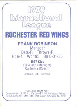 1978 TCMA Rochester Red Wings #25 Frank Robinson Back