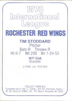 1978 TCMA Rochester Red Wings #40 Tim Stoddard Back