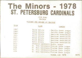 1978 TCMA St. Petersburg Cardinals #NNO Jack Boag Back