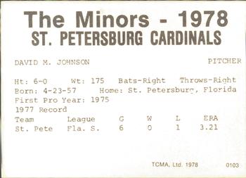 1978 TCMA St. Petersburg Cardinals #NNO Dave Johnson Back