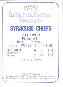 1978 TCMA Syracuse Chiefs #41 Jeff Byrd Back