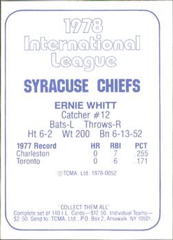 1978 TCMA Syracuse Chiefs #52 Ernie Whitt Back