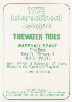 1978 TCMA Tidewater Tides #144 Marshall Brant Back