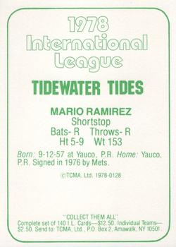 1978 TCMA Tidewater Tides #128 Mario Ramirez Back