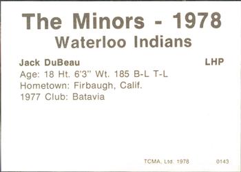 1978 TCMA Waterloo Indians #8 Jack Dubeau Back