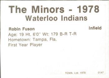1978 TCMA Waterloo Indians #10 Robin Fuson Back